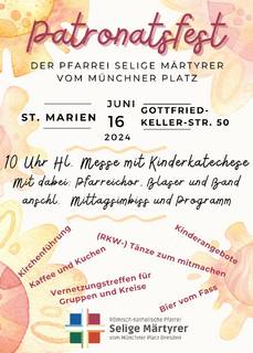 s_orange rot aquarell sommer fest kindergarten einladung | Kath. Pfarrei Selige Märtyrer vom Münchner Platz - Bitte Löschen - Patronatsfest